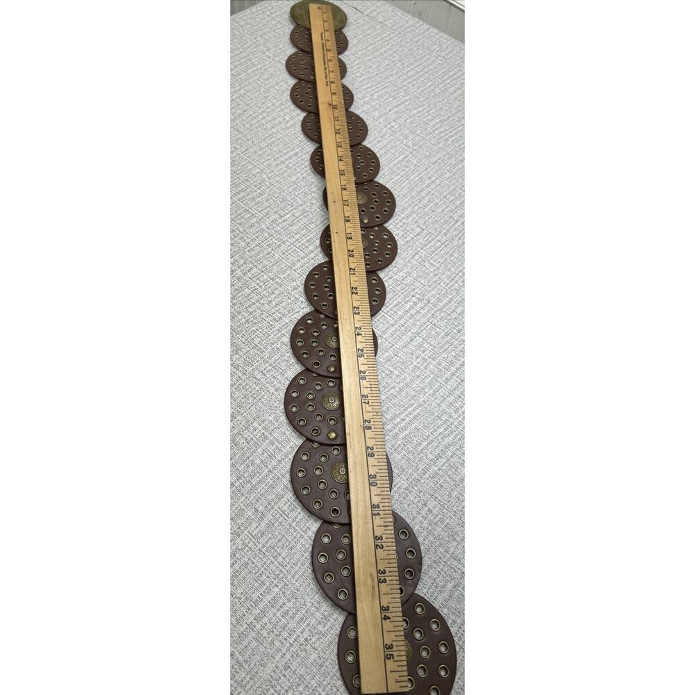 Embellished Round Women’s Concho Belt XL Brass Brown Studded Statement Boho - Picture 4 of 4